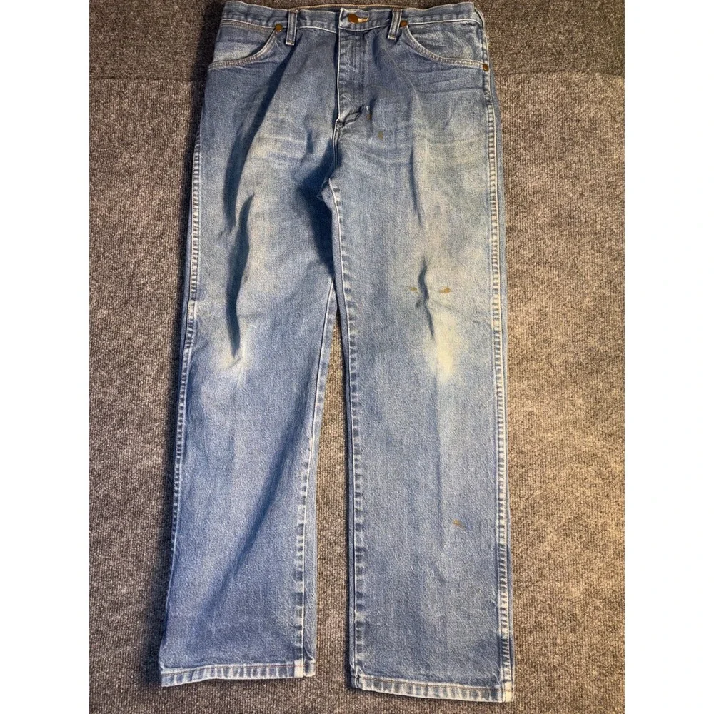Wrangler 13MWZ Cowboy Cut Jeans Mens 34x30 Blue Denim Medium Wash Straight Leg - Picture 2 of 13
